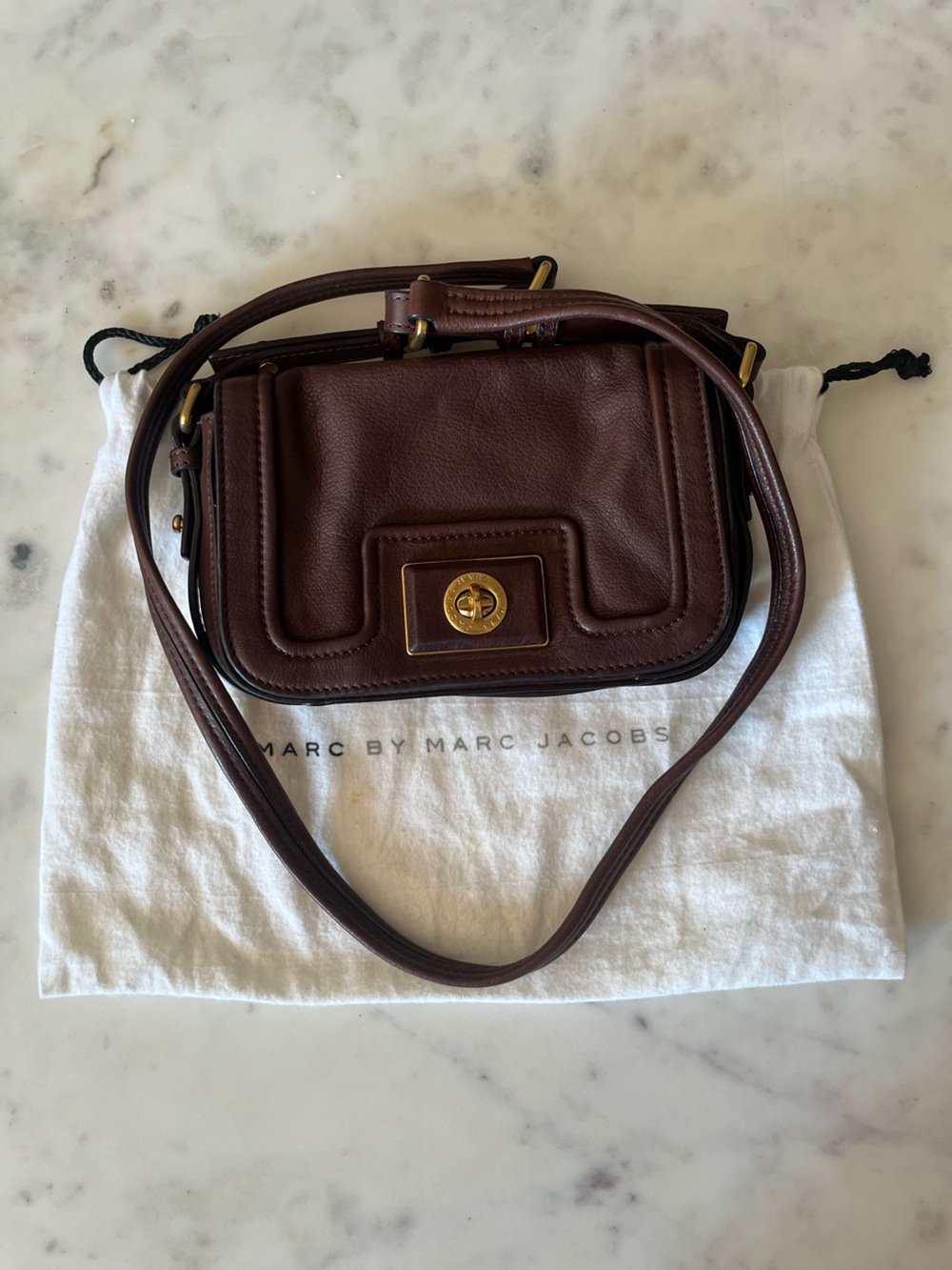 Marc Jacobs Chocolate Brown Leather Turn-Lock Crossbody Bag